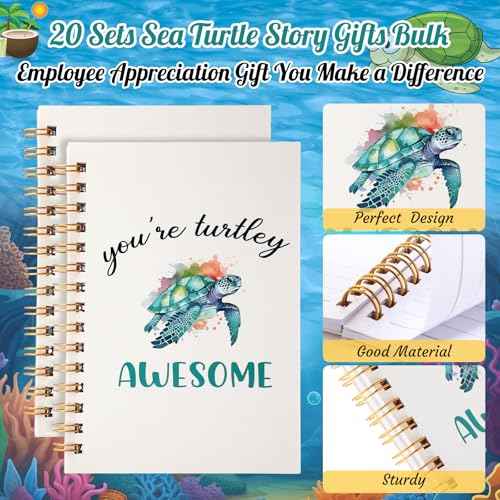 20 Sets Inspirational Turtle Gifts Includes 20 Turtles Spiral Notebooks 20 Glowing in The Dark Ballpoint Pens Employee Appreciation Gifts Bulk for Coworker Staff Team Turtle Lovers