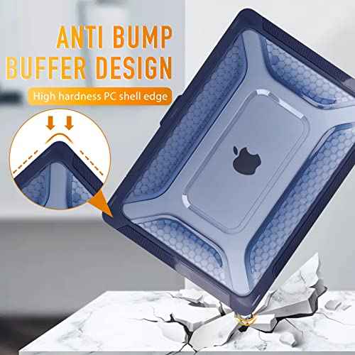 [ 2022 Honeycomb Fold Kickstand ] May Chen Compatible with MacBook Pro 16 inch Case with Touch Bar, 2019 2020 Release Model A2141, Heavy Duty Dual Layer Hard Shell Case Cover with TPU Bumper£¬Navy blue