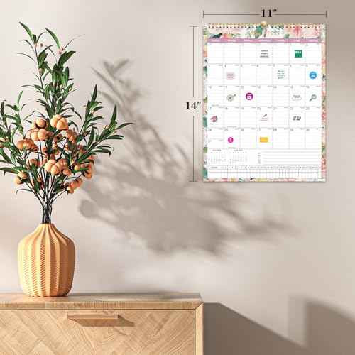 Gannyfer 2026 Wall Calendar, 14" x 11" Spiral Bound 2026 Calendar, 18 Month Floral Wall Calendar, Use Now to Dec 2026, Magnetic Fridge Calendar Perfect for Home School Office (3 Stickers Included)