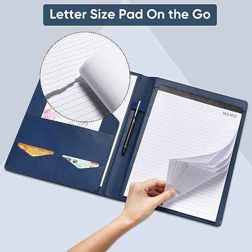Pacific Mailer Padfolio Portfolio Leather Binder, Interview Legal Document Organizer, Business Card Holder Included Letter Sized Writing Pad [Blue, Piano Noir Faux Leather Matte Finish]