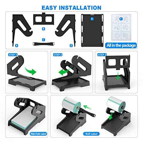 Thermal Label Holder for Rolls and Fan-Fold Labels, Sticker Roll Holder Work with Desktop Label Printer, Label Stand Shipping Supplies for Home Office(Black)