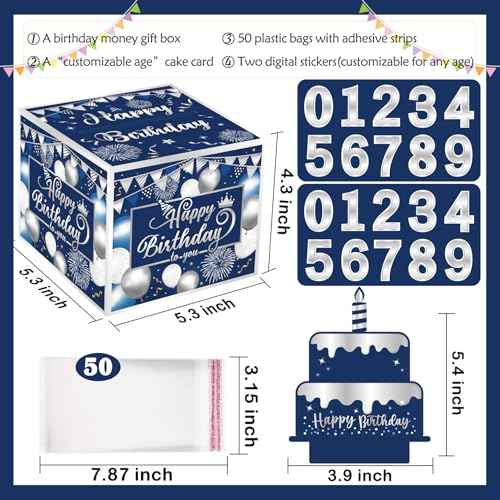 Birthday Money Box for Cash Gift Pull, DIY Money Gift Boxes for Cash with Pull Out Happy Birthday Day Card and 50Pcs Transparent Bags - A Fun and Loving Way to Offer Cash as A Gift