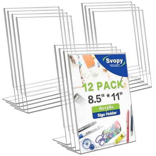 Acrylic Sign Stand Holder - 8.5x11 Inches Plastic Acrylic Literature Holders, 12 Pack Sign Holders Suit for Flyer, Magazine, Pamphlet, Booklet Display