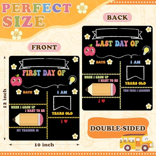 Vintage First and Last Day of School Sign Board 10x12 Double Sided Reusable Chalkboard for Kids
