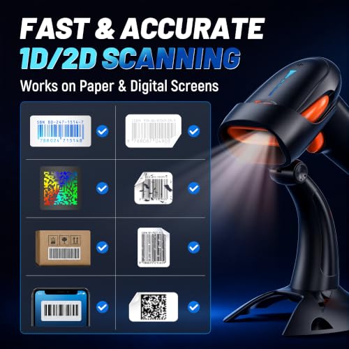 Tera 2D Wireless Barcode Scanner with Battery Indicator and Stand - Orange HW0002