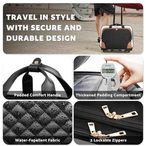 Rolling Laptop Bag, Rolling Briefcase for Women with Waterproof Pocket, 17.3 Inch Computer Bag, Underseat Carry On Luggage with Wheels for Work Travel Business, Lightweight Beige Brown
