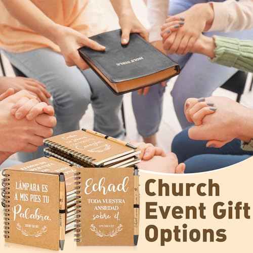 72 Pcs Christian Gifts Bulk Spanish Religious Spiral Prayer Journal Notebooks Bible Verse Bamboo Pens Inspirational Religious Gift Sets Women Men Church Party Favors