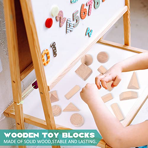 Syhood 15 Pcs 3D Geometric Wooden Shapes Large Size - Educational Montessori Blocks
