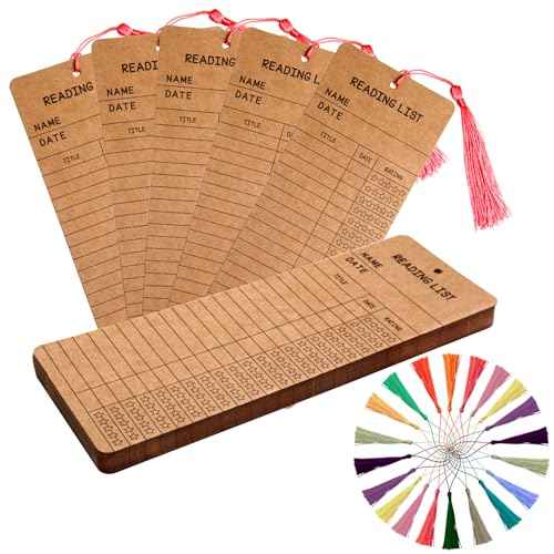 50 pcs Reading List Bookmarks with 50 Bookmark Tassels ? 3x8 Inch Book Tracker and Reading Log Bulk Bookmarks for Book Lovers, Students, Teachers ? Graduation Gifts, Back-to-School Supplies (Brown)