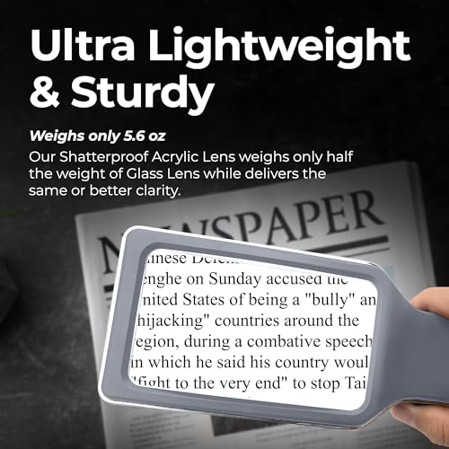 MAGNIPROS Patented 6X Large Magnifying Glass with 3 Color Light Modes | Anti-Glare Lens & Stepless Dimmable LEDs | Perfect for Reading & Inspection - Ideal for Seniors & Low Vision