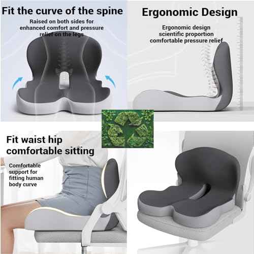Ergonomic Seat Cushion for Office Chair & Car ? One-Piece Memory Foam Chair Pad with Lumbar Back Support, Comfortable Design for Long Sitting, with Lumbar Support for Extended Sitting