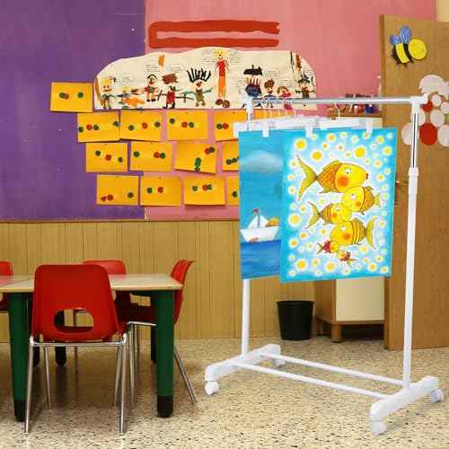 Soaoo Anchor Chart Storage Rack Adjustable Blueprint Storage Vertical Poster Holder Anchor Chart Holder with 12 Pcs Hangers for Classroom School Students Home Office Workers Supplies(White)