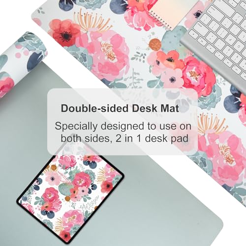 QIYI Watercolor Pink Flowers Large Waterproof Mouse Pad 31.5" x 15.7"