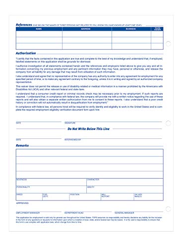Adams 8.5x11 Applications for Employment Form – 50 Forms/Pack, 2 Pads, 3-Hole Punched (White, 9661)