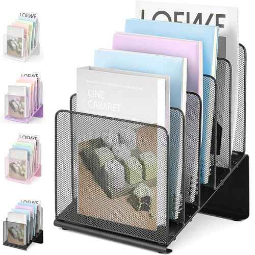 File Organizer for Desk, File Folder Organizer with 5-Section Vertical Rack, Suitable for Home Office Document Organization and Storage(Black)