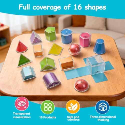16 Pack Geometric Shapes Manipulatives for Math Learning, Classroom & Homeschool Use