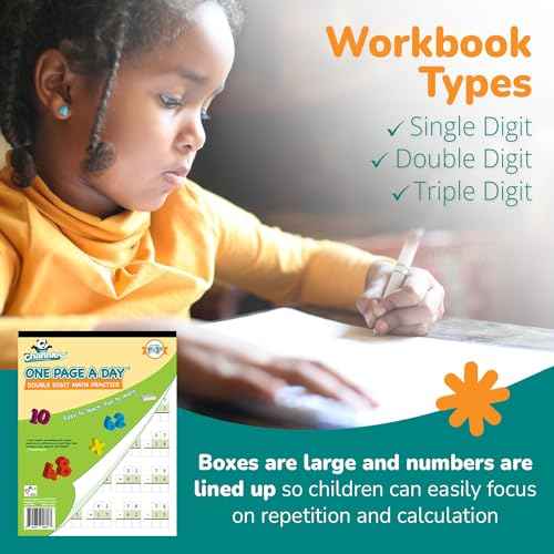 Channie¡¯s One Page A Day Single, Double & Triple Digit Math Worksheets for Pre-K to 3rd Grade Kids, Addition & Subtraction Workbook, Easy Tear-Off Pages, 3 Pack for Daily Practice