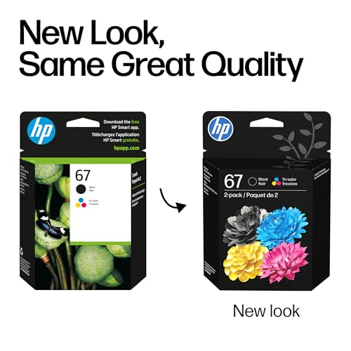 HP 67 Ink Cartridges 2-Pack Black & Tri-Color for DeskJet & Envy Printers