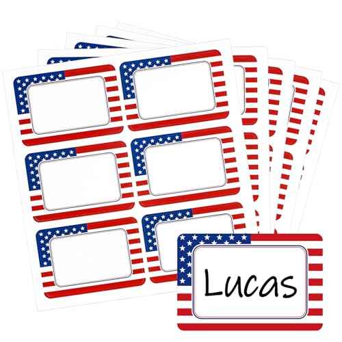 Whaline 180Pcs Patriotic Name Tag Stickers 4th of July American Flag Rectangle Nameplate Sticker Writable Name Label Decals for Independence Day Office School Supplies