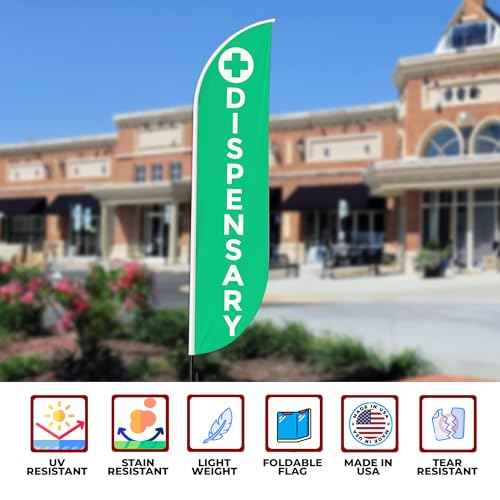 Dispensary Sign feather flag for Outdoor by Mavis Print | 11.5 FEET Long Polyester Outdoor Banner Flag | HD Print Swooper I Flag Only to Promote Medicine| Made in USA I Flag Only