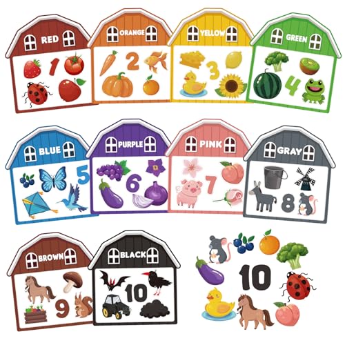 10Pcs Magnetic Color Sorting Toys 60 Toddler Magnets for Refrigerator, Cute Farm Animal Fridge Magnets for Early Education Toddler Color Sorting Learning Activities