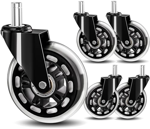 TESUMI 3-Inch Office Chair Casters Wheels 11mm Stem, Set of 5 - Universal Fit, Quiet, Floor Friendly Replacement