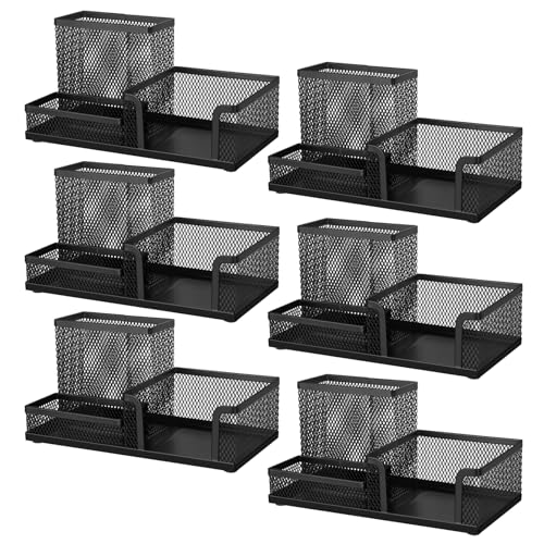 Comix Mesh Pen Pencil Holder Desk Organizer, 3 Compartment Wire Desktop Pen Pencil Cup Caddy Office Supplies Accessories for Home Office School, Black(6 Pack)