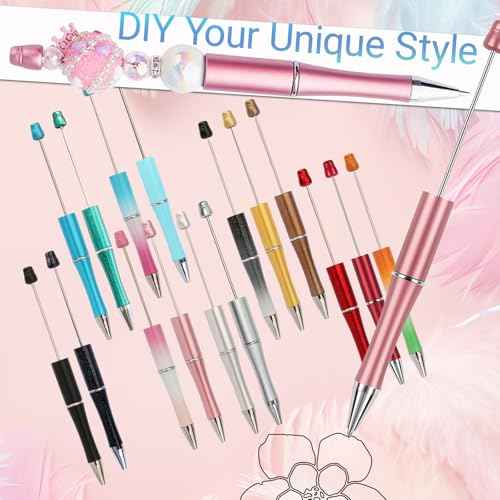 Beadable Writing Pens for Crafting 16-Color DIY Customizable Pen Set for School, Office & Creative Gifts | Smooth Writing, Stainless Steel Shaft, Interchangeable Ink Refills