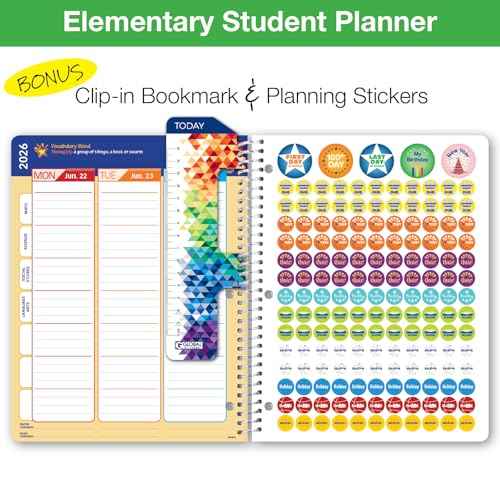 Global Datebooks 2025-2026 Elementary Student Planner 8.5x11 - Dated Weekly & Monthly Academic Planner (Large) with Ruler/Bookmark & Stickers, Ideal for Homework, Matrix Style, Corkboard