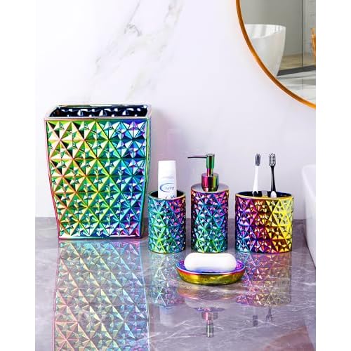 Colorful Bathroom Trash Can Small Wastebasket, Garbage Container Bin for Bathroom, Bedroom, Kitchen, Home Office, and Kids Room, Holds Waste, Recycling - Ceramic