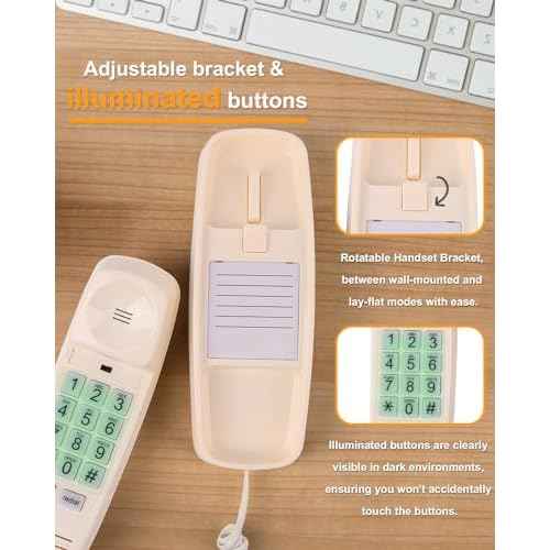 Landline Wall Phones for Home, Telephone Land Line Phones with Senior-Friendly Large Buttons, Wall Phone with Adjustable Loud Volume & Lighted Buttons, Durable Basic Design, Beige