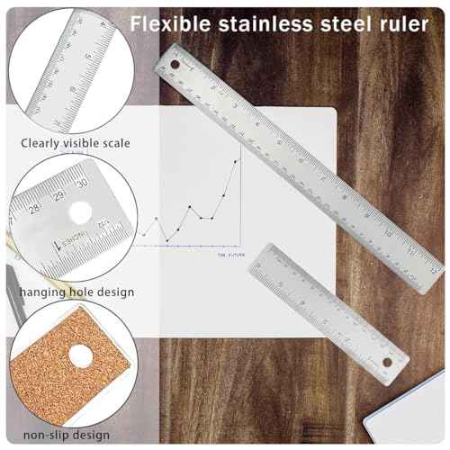 12 Inch Metal Ruler Stainless Steel Metal Ruler with Cork Backing, Non-Slip Rulers with Inch and Centimeters, Straight Edge Cork Base Rulers for Student School Office Drafting Tools