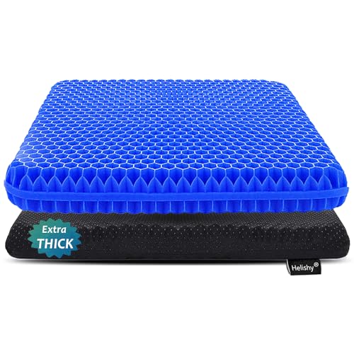 Helishy Gel Seat Cushion 2in Extra Thick 16.5 x 14.5 x 2 Blue for Office Chair Home Car Pain Relief