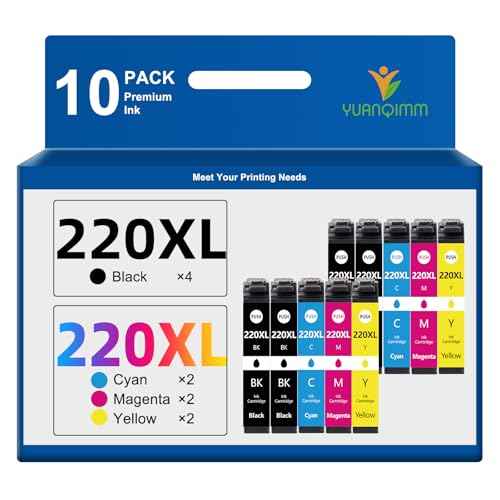 220XL Ink Cartridges Remanufactured 220XL Ink Replacement for Epson 220XL Ink Cartridges Use with Workforce WF-2750 WF-2760 WF-2660 WF-2650 WF-2630 XP-320 XP-420 XP-424 (10 Pack)