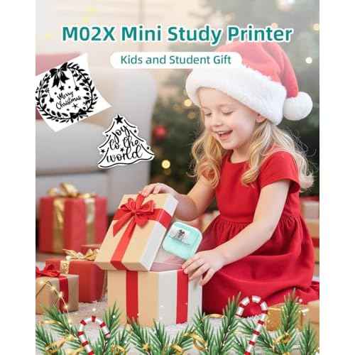 Sticker Maker M02X Mini Sticker Printer Bluetooth Mini Portable Thermal Printer Inkless Pocket Photo Printer Come with 3 Rolls Paper for Study Notes,Memories,Photo,Receipt