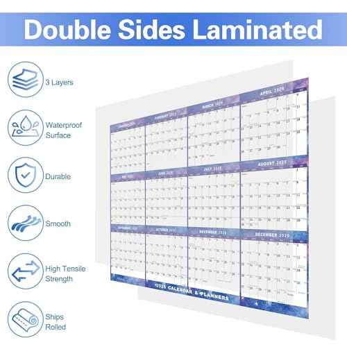 32" x 48" 2026 Wall Calendar Dry Erase - Large Starry Sky Calendar Wet & Dry Erasable Laminated 12 Month Annual Yearly Planner, Reversible, Horizontal/Vertical (2026 Wall Calendar)