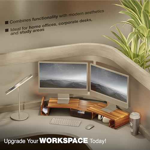 Wooden Dual Monitor Stand Riser with Drawer, 40.4'' Ergonomic Monitor Stand for Desk with Adjustable Length and Swivel Angle, Wooden Desktop Organizer for Laptop, PC, Computer,Printer (Acacia)