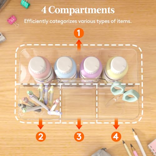 Lifewit 2-Pack Plastic Divided Caddy Organizer with Handle, Portable Art Supply Storage Organizer for Craft Supplies, Cosmetics, Holds Pencil, Crayon, Brushes, Hair Product, Dorm Shower Caddy, Clear