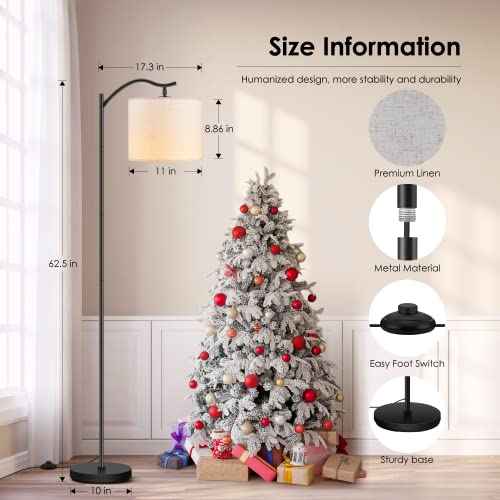 BoostArea Floor Lamp for Living Room,LED Arched Floor Lamps, Tall Modern Standing Lamp with Beige Linen Shade,Footswitch,Mid Century Floor Lamp for Bedrooms,Study Room,Office