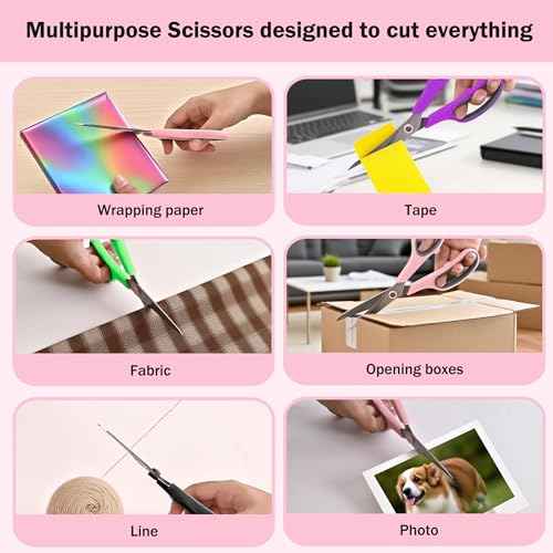 Pink Scissors Pack, Rkqoa 8" All Purpose Scissor - High Performance and Designed for Everyday use, Stainless Steel Shears Set with Comfort Grip, Right/Left Handed