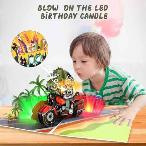 Musical Birthday Cards for Boys, Funny Birthday Cards, Pop Up Birthday Cards, Blowable LED Candle Light Birthday Cards for Boys,Men, Sons, Grandsons