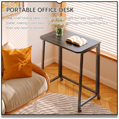 4NM 23.6" Foldable Mobile Computer Desk - Small Space Saving Home Office Table, All Black