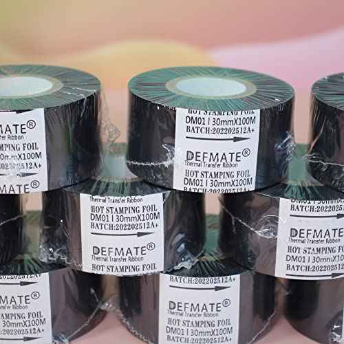 12 Rolls 30mm x 100m Black Hot Stamping Foil Thermal Transfer Ribbon Resin for Coder Printer Machine, Black Color Ribbon for Coding Machine