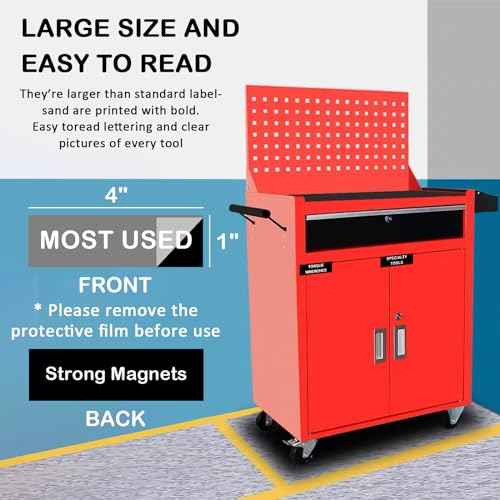 Magnetic Tool Box Organization Labels,Tool Chest Organizer Labels with Strong Magnets,Easy to Read Printing - Fits All Brands of Steel Tool Box Drawers (72 Pcs, 4 x 1 Inches)