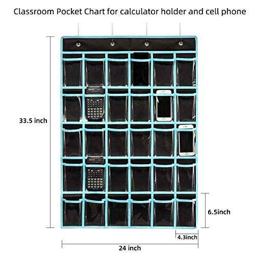 KEEPJOY Classroom Pocket Chart Organizer,Cell Phones Calculator Holder for Classroom Storage, Hanging Wall Door Calculator Phone Caddy for Classroom. (30 Pockets-Black)