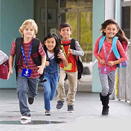 Hall Pass Lanyards with Card Passes,Unbreakable School Classroom Passes Set for Teacher Parents (Hall Bathroom Library Office & Nurse),5 Pcs (Library)