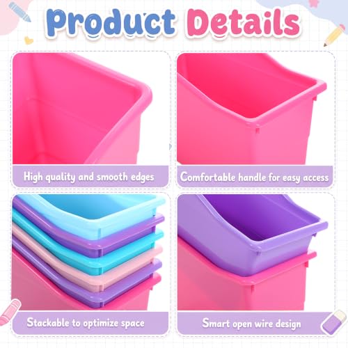 Blosssound Classroom Book Bins Set of 6 - Purple Pastel Storage Organization
