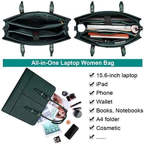 Laptop Bag for Women Leather Work Tote 15.6 Inch Laptop for Computer Messenger Bag Waterproof Briefcase Business Office Professional Large Capacity Handbag Shoulder Teacher Nurse Bag