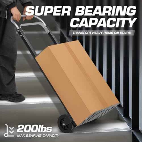 DNA MOTORING Folding Hand Truck Dolly Cart, 200lbs Capacity Foldable Dolly Cart for Moving Heavy Loads, Collapsible Hand Truck Trolley, w/Telescopic Handle, Black, TOOLS-00740