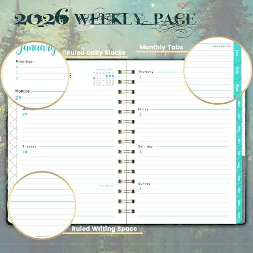 2026 Planner - 2026 Planner Weekly and Monthly, Jan 2026 - Dec 2026, 6.4" x 8.5", Hardcover Calendar Planner for 2026 with Colorful Tabs, Twin-wire Binding, Thick Paper, Back Pocket for Women & Men